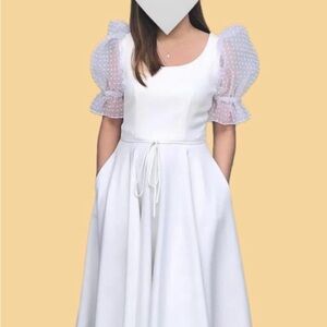 SOON MANILA (IDM) White/Cream Dress with Sheer Polka Dot Sleeves